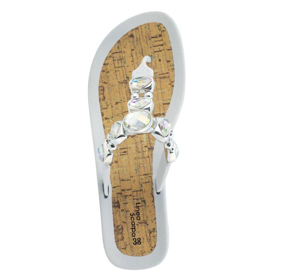 Beachandstreet Linea Scarpa • Strandschuhe Frauen • Grado • Glamour Zehentrenner weiß mit Wedge-Absatz Super Sparpreis