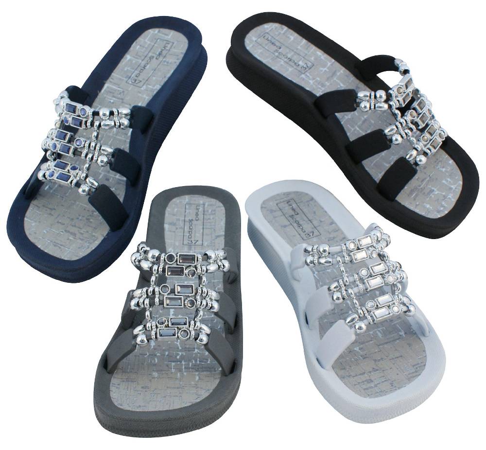Beachandstreet Linea Scarpa Badeschuhe Damen • Naxos • Badepantolette mit dekorativen Ziersteinen für Frauen Letzte 2 Tage
