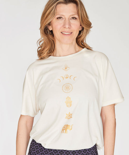 Ognx Yoga Boxy T-Shirt Spiritual Chakras by Gabriela Bozic Bio Baumwolle Tencel™ Sora - weiß Exklusive Angebote