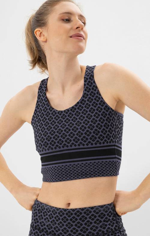 Ognx Yoga BH Long Mosaik Tencel™ Bio Baumwolle Cali - blau Große Rabatte