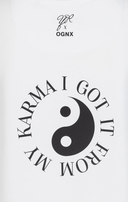 Ognx Yoga Athletic Tank I Got It From My Karma by Angélique Poulain Bio Baumwolle Tencel™ Tara - weiß Kostenlose Rückgabe