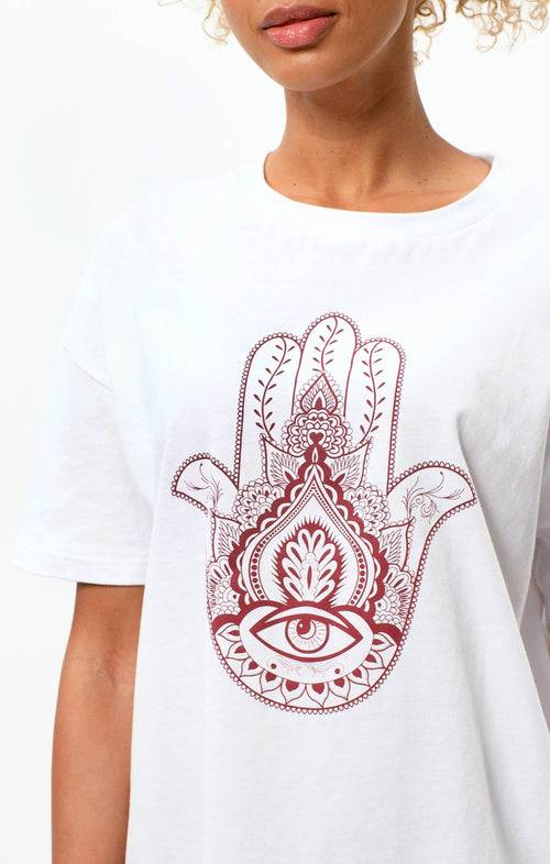 Ognx Soft Boyfriend T-Shirt Hamsa Bio Baumwolle - weiß Schlussverkauf