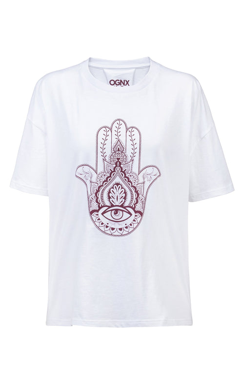 Ognx Soft Boyfriend T-Shirt Hamsa Bio Baumwolle - weiß Schlussverkauf