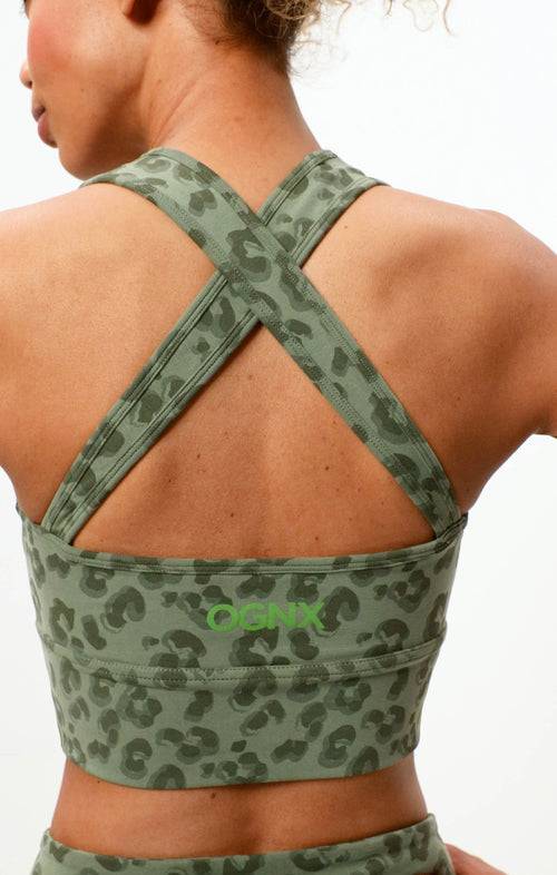 Ognx Yoga BH Leo Cropped - Mittlerer Halt - Tencel™ Bio Baumwolle - grün