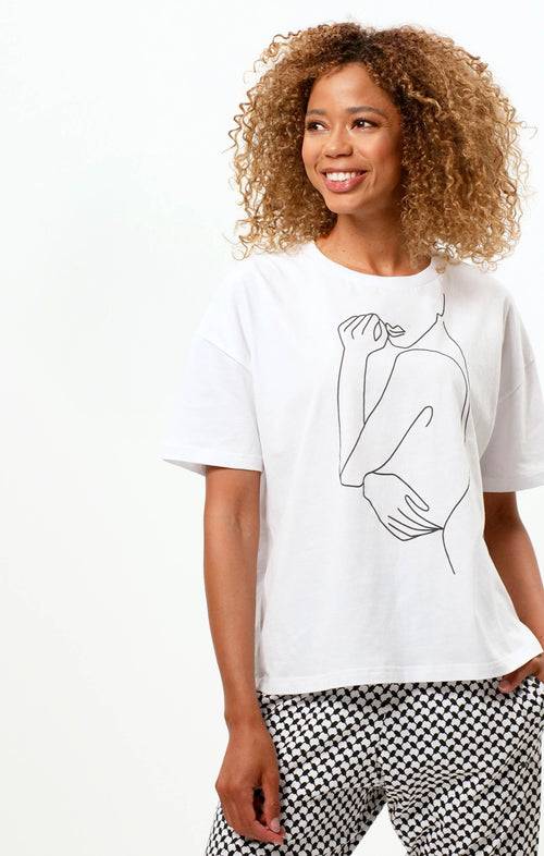 Ognx Soft Boxy T-Shirt One Line Bio Baumwolle - weiß