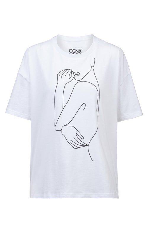 Ognx Soft Boxy T-Shirt One Line Bio Baumwolle - weiß Begrenztes Angebot