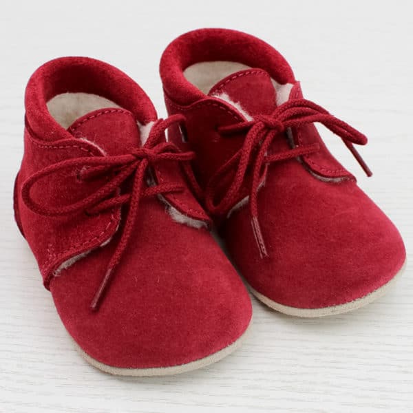 Pololo Für die ersten Schritte – “Porto” der Barfuß Kleinkindschuh Wollgefüttert Rot