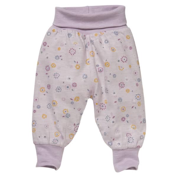 Pololo People Wear Organic Kinder Wendehose, beige-blass violett bedruckt, aus Bio-Baumwolle Auslauf