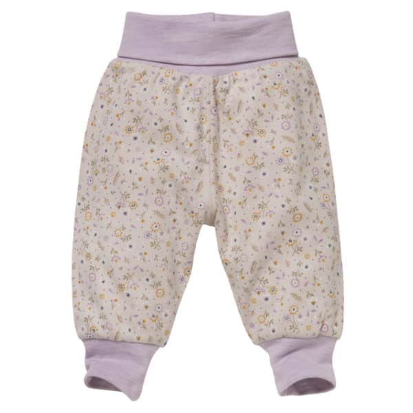 Pololo People Wear Organic Kinder Wendehose, beige-blass violett bedruckt, aus Bio-Baumwolle Auslauf