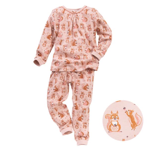 Pololo People Wear Organic Langarm-Pyjama “Eichhörnchen”, rosa, Baumwolle (Bio)