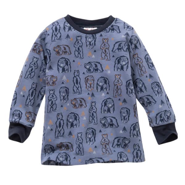 Pololo People Wear Organic Langarm-Pyjama “Grizzlybär”, blau/bedruckt, Baumwolle (Bio) im Angebot