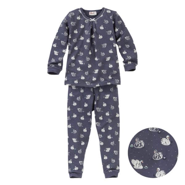Pololo People Wear Organic Pyjama, dunkelblau/bedruckt mit Schwänen