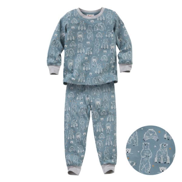 Pololo People Wear Organic Pyjama, petrol bedruckt mit Motiv “Eisbär”, aus 100% Baumwolle (Bio)