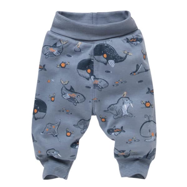 Pololo People Wear Organic Wendehose ozeanblau und weiß mit Tieren aus dem Meer , aus Bio-Baumwolle Kostenloser Versand