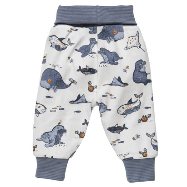 Pololo People Wear Organic Wendehose ozeanblau und weiß mit Tieren aus dem Meer , aus Bio-Baumwolle Kostenloser Versand