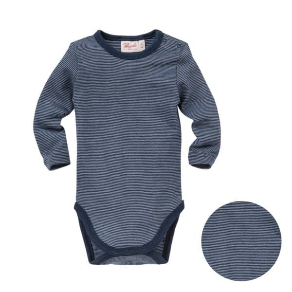 Pololo People Wear Organic Wolle-Seide Langarm-Body, dunkelblau geringelt