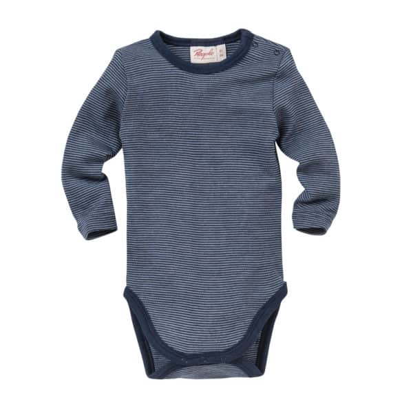 Pololo People Wear Organic Wolle-Seide Langarm-Body, dunkelblau geringelt Limitierter Zeitrabatt