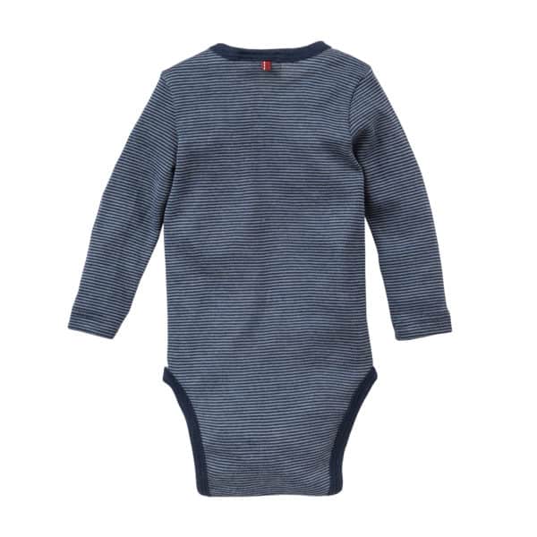 Pololo People Wear Organic Wolle-Seide Langarm-Body, dunkelblau geringelt Limitierter Zeitrabatt