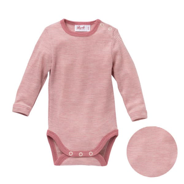 Pololo People Wear Organic Wolle-Seide-Body, rosa geringelt