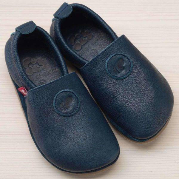 Pololo Barfuß Hausschuh Leder Uni Blau