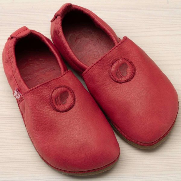 Pololo Barfuß Hausschuh Leder Uni Rot