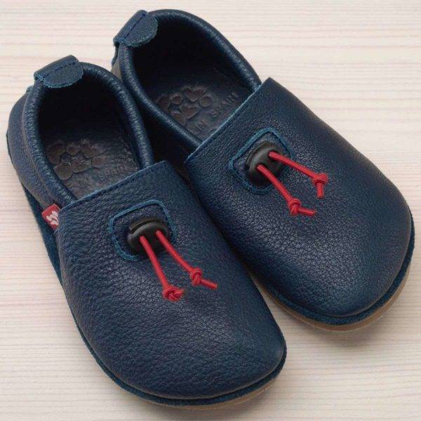 Pololo Barfußhausschuh Leder Blau mit Kordelstopper
