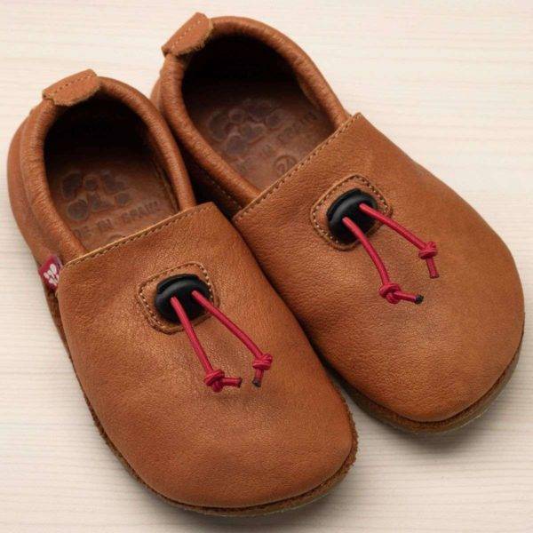 Pololo Barfußhausschuh Leder Hellbraun mit Kordelstopper