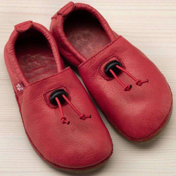 Pololo Barfußhausschuh Leder Rot mit Kordelstopper