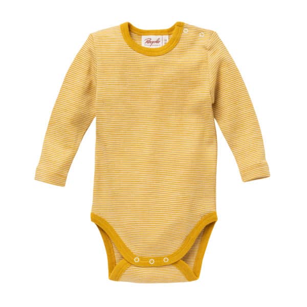Pololo People Wear Organic Wolle-Seide-Body, senfgelb geringelt Kostenloser Versand international