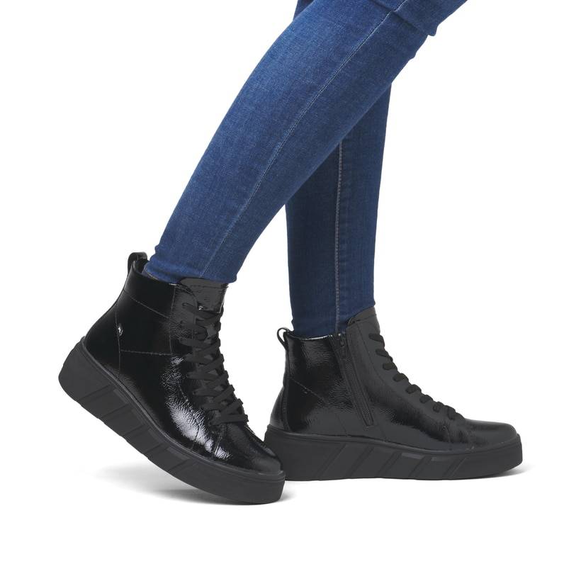 Rieker Artikelnummer W0561-01 Rieker Damen Sneaker High glanzschwarz Jubiläumsangebot