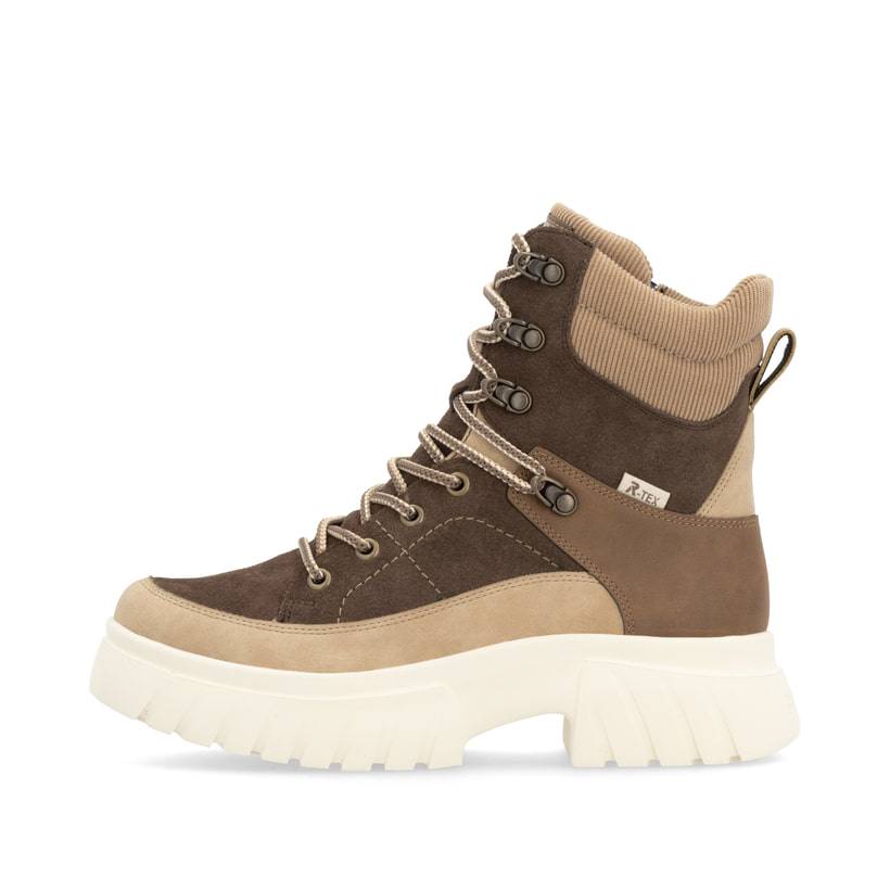 Rieker Artikelnummer W1871-25 Rieker Damen Schnürstiefel holzbraun-lehmbeige
