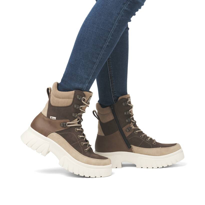 Rieker Artikelnummer W1871-25 Rieker Damen Schnürstiefel holzbraun-lehmbeige Exklusive Angebote