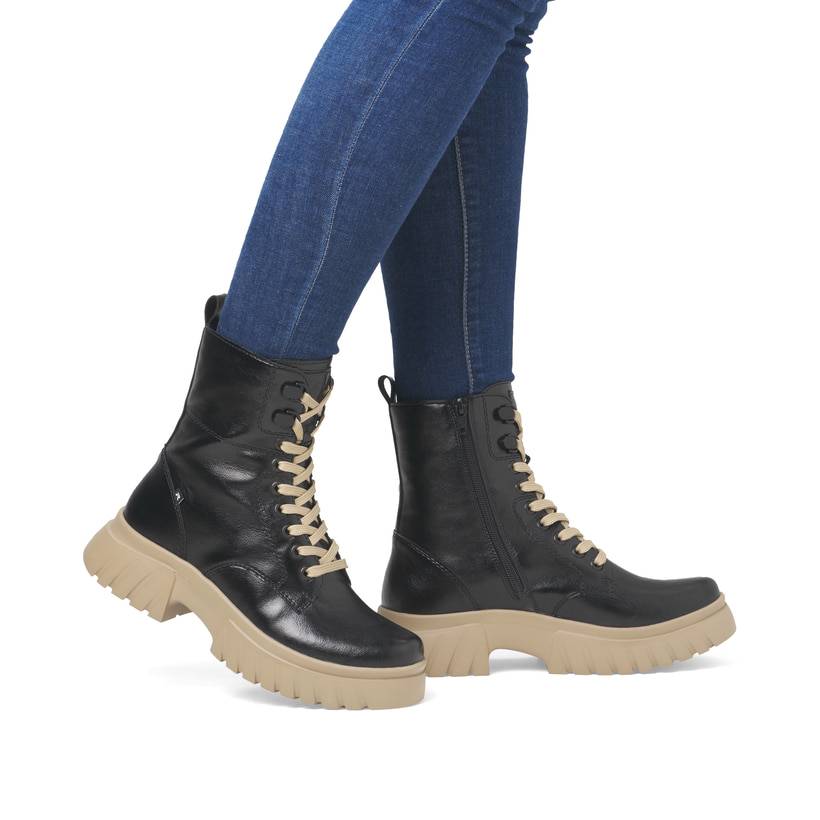 Rieker Artikelnummer W1870-00 Rieker Damen Schnürstiefel glanzschwarz Große Rabatte