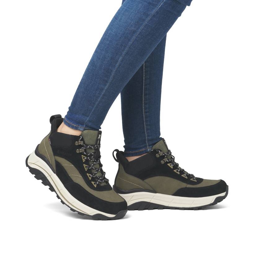 Rieker Artikelnummer W0067-54 Rieker Damen Schnürstiefel urbanschwarz-khaki Bis zu 50% Rabatt