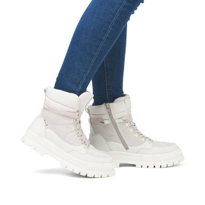 Rieker Artikelnummer W2171-80 Rieker Damen Schnürstiefel arktikgrau-cremeweiß Begrenzt auf 3 Tage