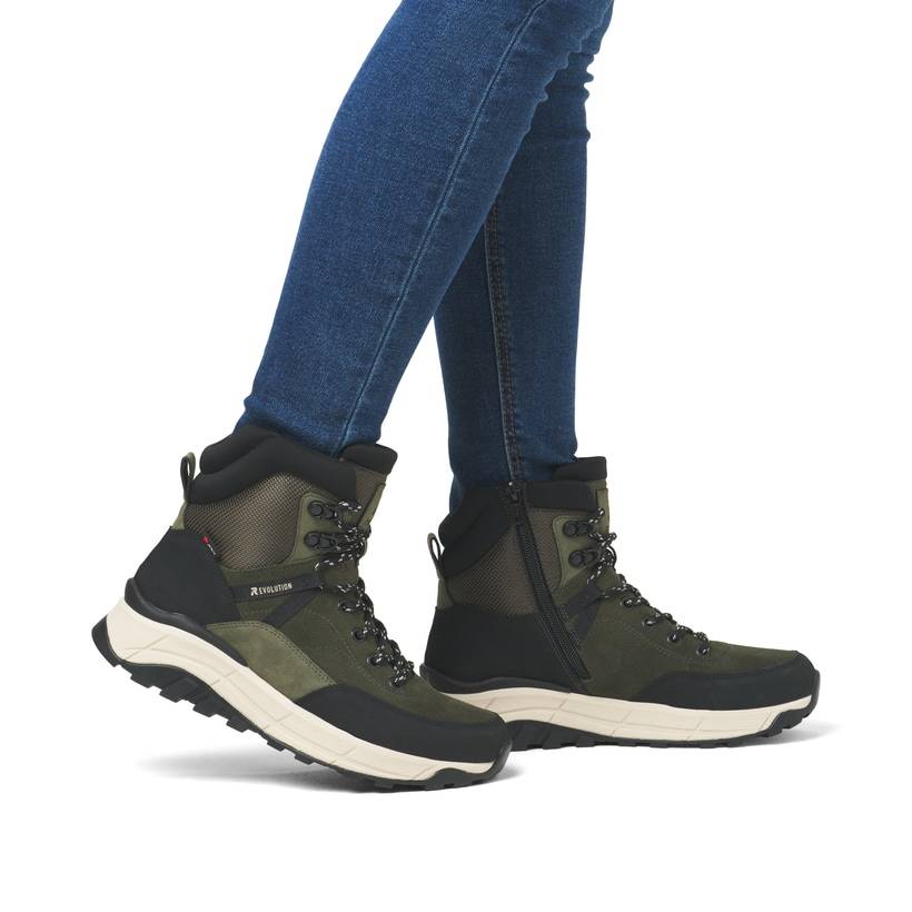 Rieker Artikelnummer W0072-54 Rieker Damen Schnürstiefel khaki-schwarz zollfrei