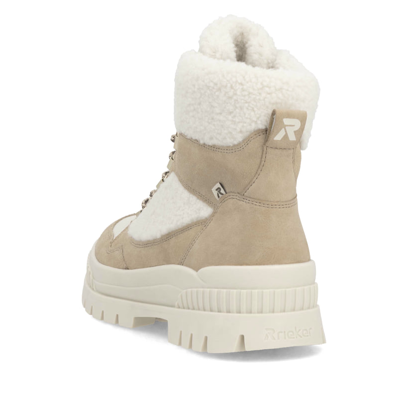 Rieker Artikelnummer W2173-62 Rieker Damen Schnürstiefel sandbeige-cremeweiß 50% Rabatt für begrenzte Zeit