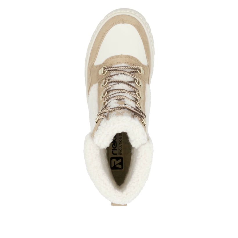 Rieker Artikelnummer W2173-62 Rieker Damen Schnürstiefel sandbeige-cremeweiß 50% Rabatt für begrenzte Zeit
