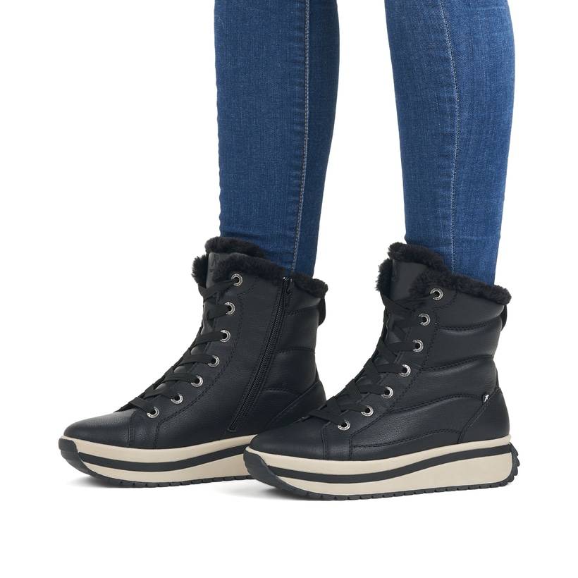 Rieker Artikelnummer W0963-01 Rieker Damen Schnürstiefel urbanschwarz Fabrik Onlineshop