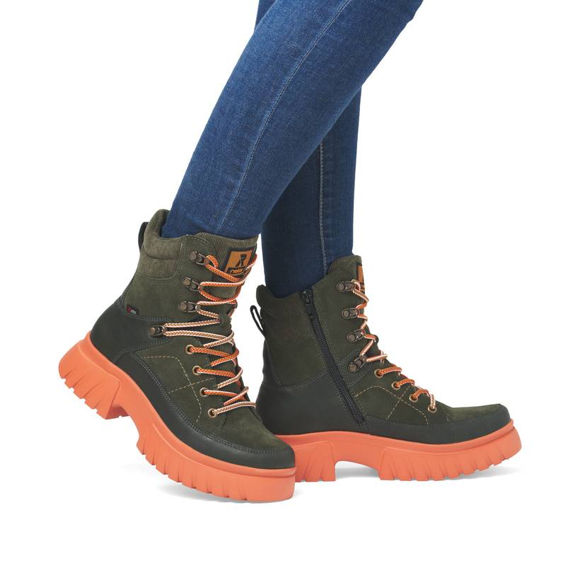 Rieker Artikelnummer W1871-54 Rieker Damen Schnürstiefel khaki-glutorange VIP-Rabatte