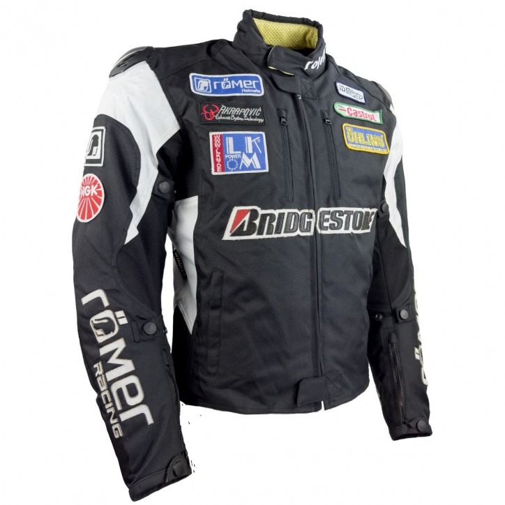 Roleff RO758 - Schwarz Weiße Motorradjacke mit Sponsorenaufnähern JETZT KAUFEN