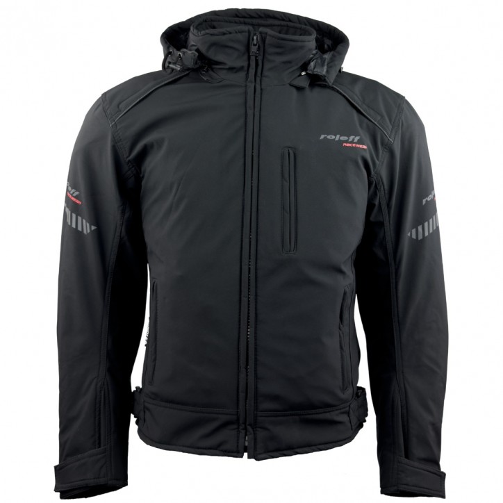 Roleff RO1513 - Schwarze Softshell Motorradjacke mit Hoodie Neueste Stile