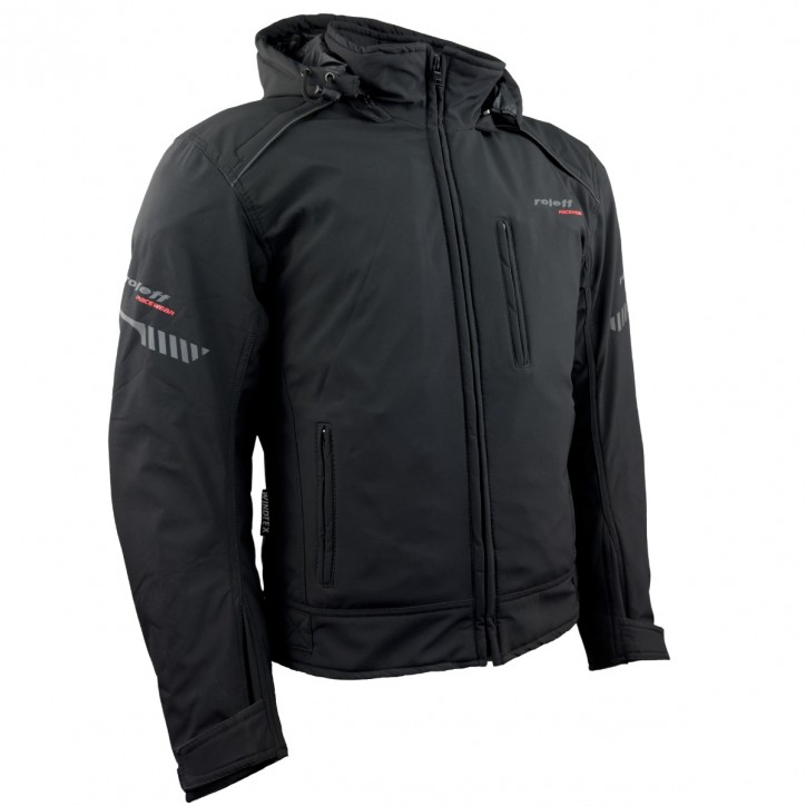 Roleff RO1513 - Schwarze Softshell Motorradjacke mit Hoodie Neueste Stile