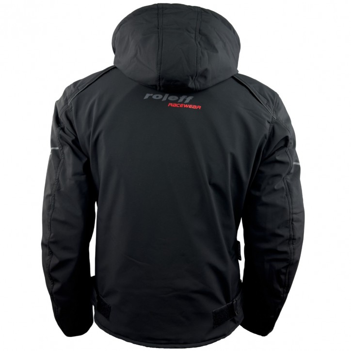 Roleff RO1513 - Schwarze Softshell Motorradjacke mit Hoodie Neueste Stile