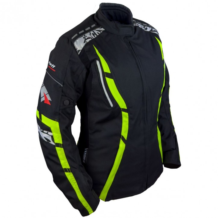 Roleff RO15092 - Motorradjacke für Damen in Schwarz / Neongelb Sonderangebot der Fabrik