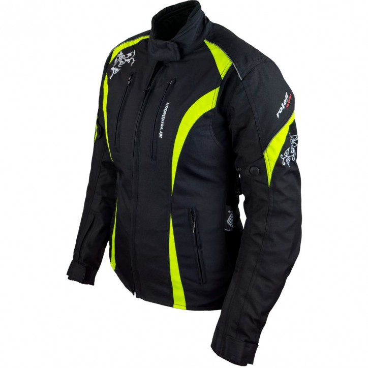 Roleff RO1502 - Motorradjacke für Damen in Schwarz / Neongelb