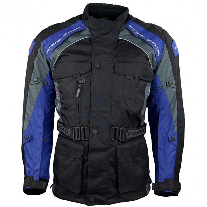 Roleff RO783 - Motorradjacke mit Wind-Tex® Klimamembrane - Belüftung - CE Protektoren - Schwarz / Blau Verkauf