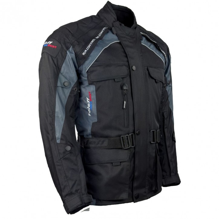 Roleff RO781 - Motorradjacke mit Wind-Tex® Klimamembrane - Belüftung - CE Protektoren - Schwarz / Grau Hotsell