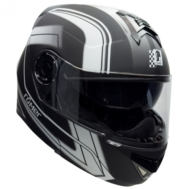 Roleff RO20057 - Schwarz-weißer Klapphelm mit integriertem Sonnenvisier Outlet