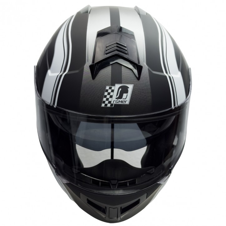 Roleff RO20057 - Schwarz-weißer Klapphelm mit integriertem Sonnenvisier Outlet